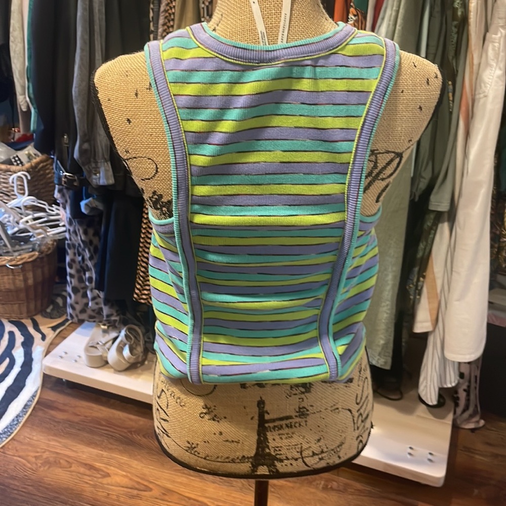 Striped Sleeveless Top - Blue and Green - Picture 3 of 5